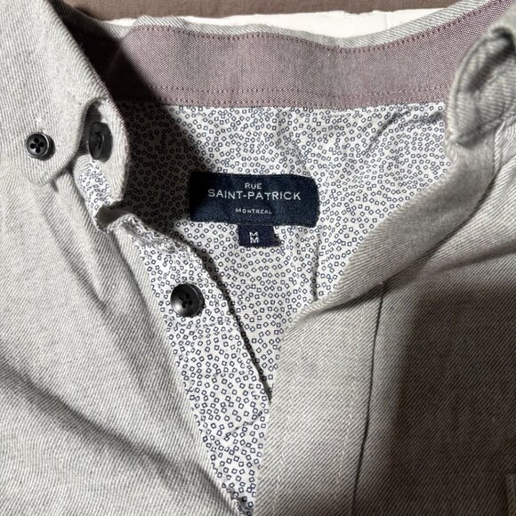 Rue St Patrick Button Up Cream Grey Long Sleeve Collared Twill Size Medium - Picture 6 of 10